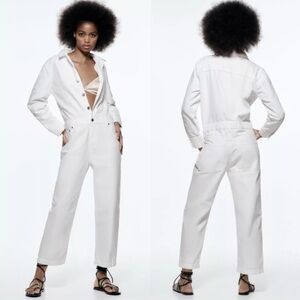 ZARA WHITE DENIM JUMPSUIT